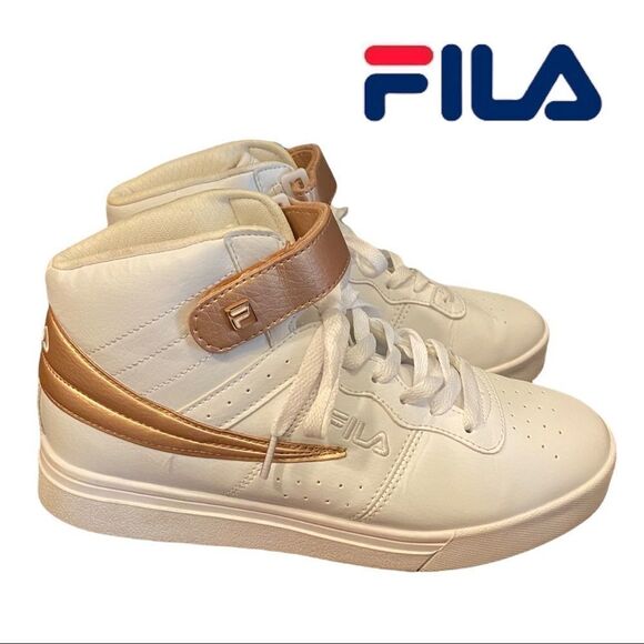Fila Women's Vulc 13 Color Pop White Gold Hi Top Sneakers 8 - Picture 1 of 6